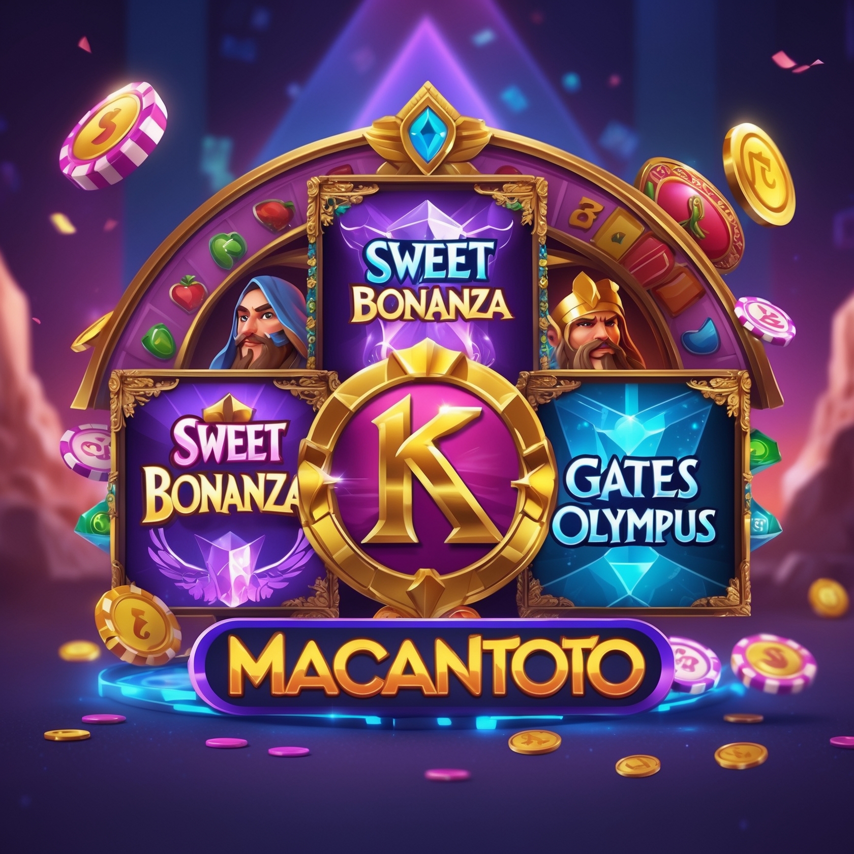 Logo Macantoto dengan tampilan berbagai permainan slot populer dan fitur unggulan platform